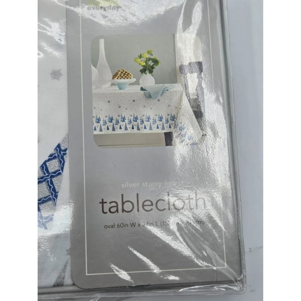 Martha Stewart Everyday Silver Starry Forest Tablecloth Oval 60